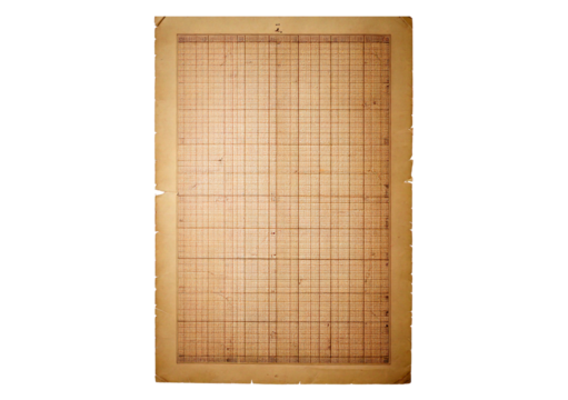 Antique graph paper with large square grid patterns and subtle aging marks, isolated on transparent or white background
