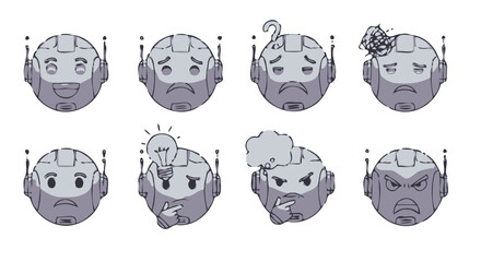 AI Robot Heads with Diverse Emotional Expressions Vector Set