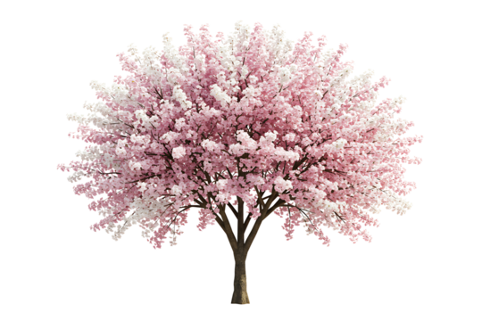 flowering cherry blossom tree in full bloom isolated on transparent cutout background, cut out, png
