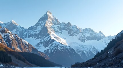 Majestic Snow-Capped Mountain Peaks Under a Clear Blue Sky