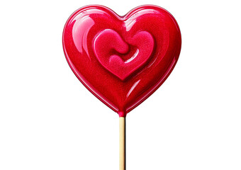 Heart shaped candy on a stick Valentines Day isolated on transparent or white background