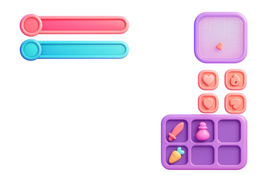 Game-themed UI elements in pastel colors with smooth abstract style, isolated on white background. Concept of playful digital design. Ai generative