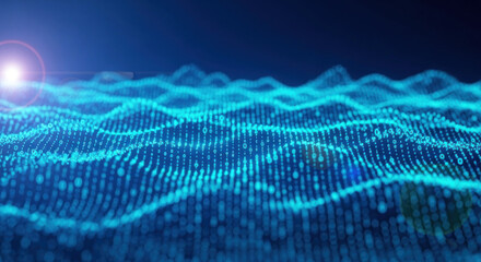 Abstract representation of digital waves with glowing particles in a dark background, symbolizing technology