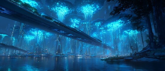 Obraz premium Bio‑Luminous Sky Bridge City