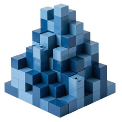 Obraz premium Pyramid structure made of blue cubes stacked in ascending order isolated on transparent background