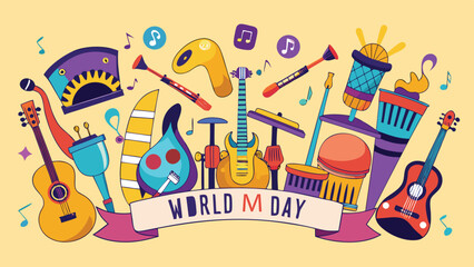 World Music Day banner with Musical Instruments