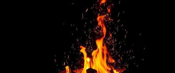 Glowing embers and sparks ascend in fiery trails against a stark black backdrop,  design,  light