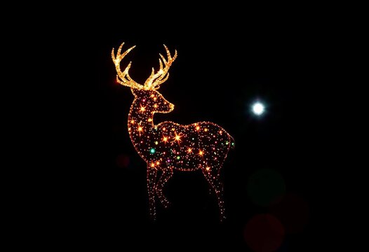 Glowing deer silhouette, vibrant sparkles, dark background,  background,  winter