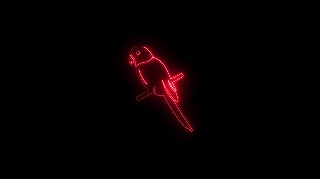 Animated neon budgie  icon  Parrot Sitting on a Branch with  screen background, looping animation