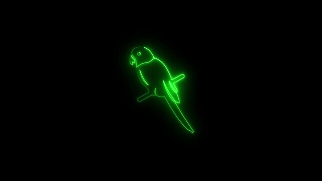 Animated neon budgie  icon  Parrot Sitting on a Branch with  screen background, looping animation