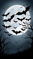 Flying Bats Silhouetted Against the Full Moon