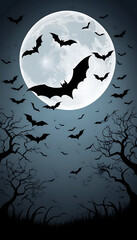 Flying Bats Silhouetted Against the Full Moon