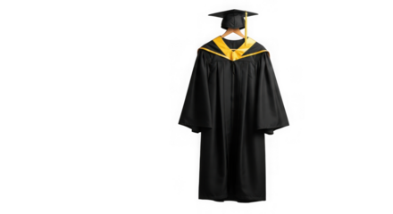 Graduation gown and cap from behind, isolated on transparent background