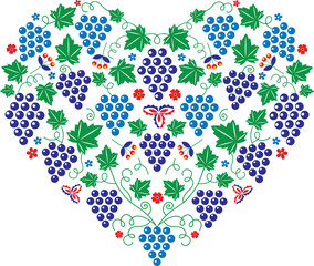 Moravian folklore ornaments with grapes folded into a heart shape
