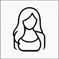 Female Avatar Profile Outline, minimalist line art, representing user identity and person on white background with copy space