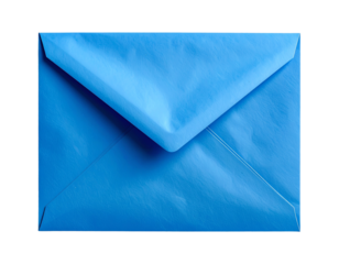 Blue Envelope on Office Desk, Top-Down Minimalistic View, isolated on transparent background