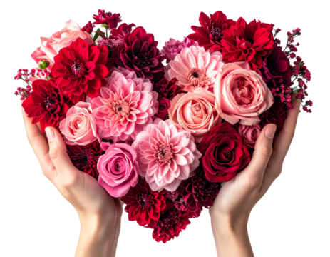  Heart-Shaped Bouquet Held in Hands, Minimalistic Romantic Style, Isolated