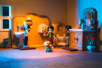 Fototapeta premium Morning Routine in the Dollhouse Bathroom