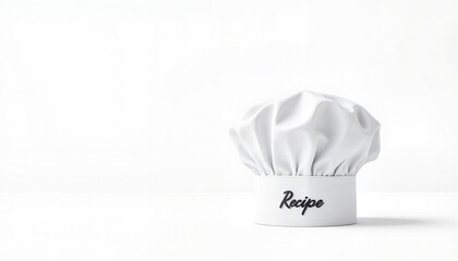 White chef hat with "Recipe" text on white background copy space