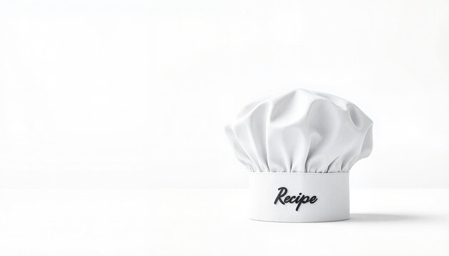 White chef hat with "Recipe" text on white background copy space