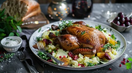 Roasted chicken dinner plate
