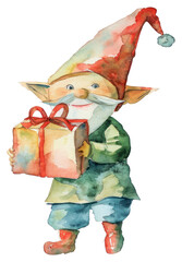 Naklejka premium PNG A Christmas knome carry a present illustration watercolor christmas.
