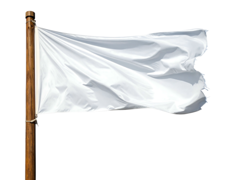 White flag waving on wooden pole