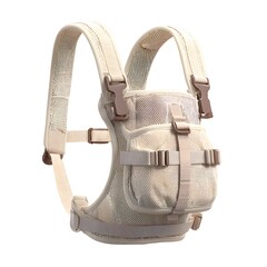 Modern baby carrier in neutral tones, ergonomic design for comfortable infant and toddler carrying