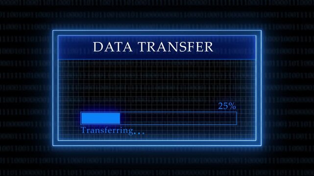 Futuristic digital loading bar and data transfer advances with glowing binary code background. Technology digital data transfer concept. 