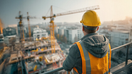Construction Supervisor View Urban Site Cranes