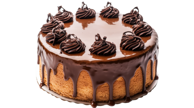 Chocolate Drip Cake with Swirls isolated on a transparent background