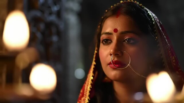 Indian bride temple portrait.
