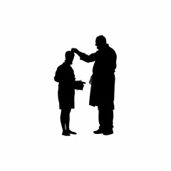 Lab worker silhouette collecting sample at patient s home isolated on white background