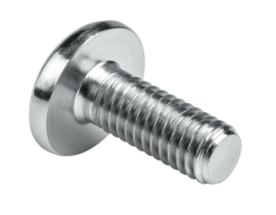 Close-up of a shiny, metallic bolt with a flat head