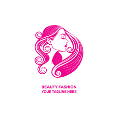 Elegant Beauty Fashion Logo with Woman Face and Stylish Hair Design for Salon, Spa, and Cosmetics Branding