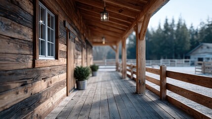 Rustic Wooden Stable Wall Texture Cinematic HDR with Overcast Sky and Rural Landscape