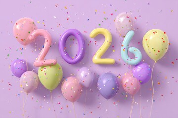 Happy new year balloons confetti celebration design