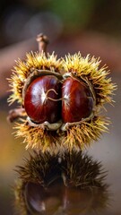 Close-up of a split chestnut bur