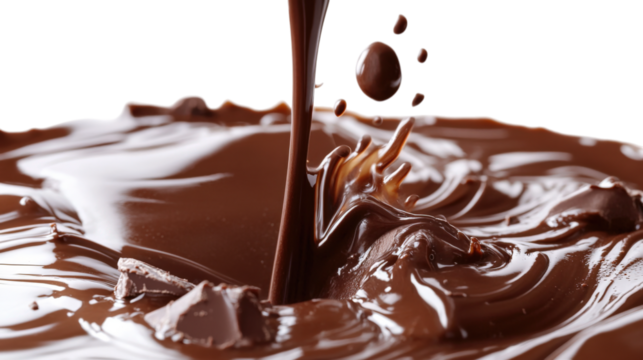 Chocolate Pouring Splash isolated on a transparent background