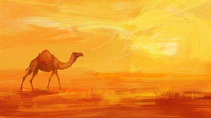 Camel desert sunset landscape