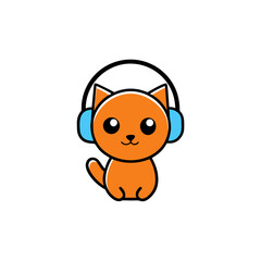Adorable Orange Cat Wearing Headphones Vector Illustration
