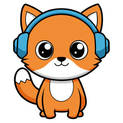 Cute Cartoon Cat Listening to Music Vector Illustration