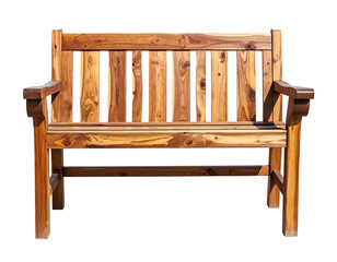 Wooden park bench, light brown hue, simple design