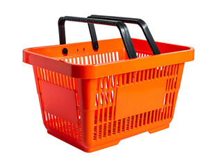 Orange plastic shopping basket with black handles