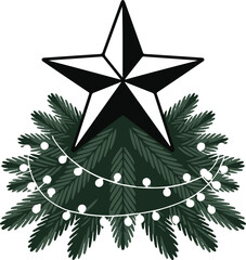 Christmas star on tree silhouette vector