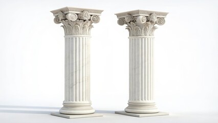 Obraz premium Two ornate classical corinthian columns standing tall against a clean white background with intricate detailing