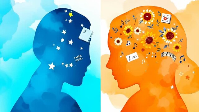 Creative split-screen animation of two silhouettes representing contrasting ideas