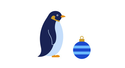 Obraz premium Penguin standing next to a blue ornament for Christmas 