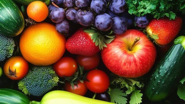 新鮮な野菜と果物が豊富に並ぶイメージビデオ