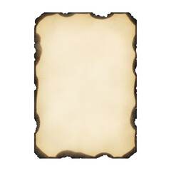 top view vintage paper piece with irregular burned edges empty space isolated on white